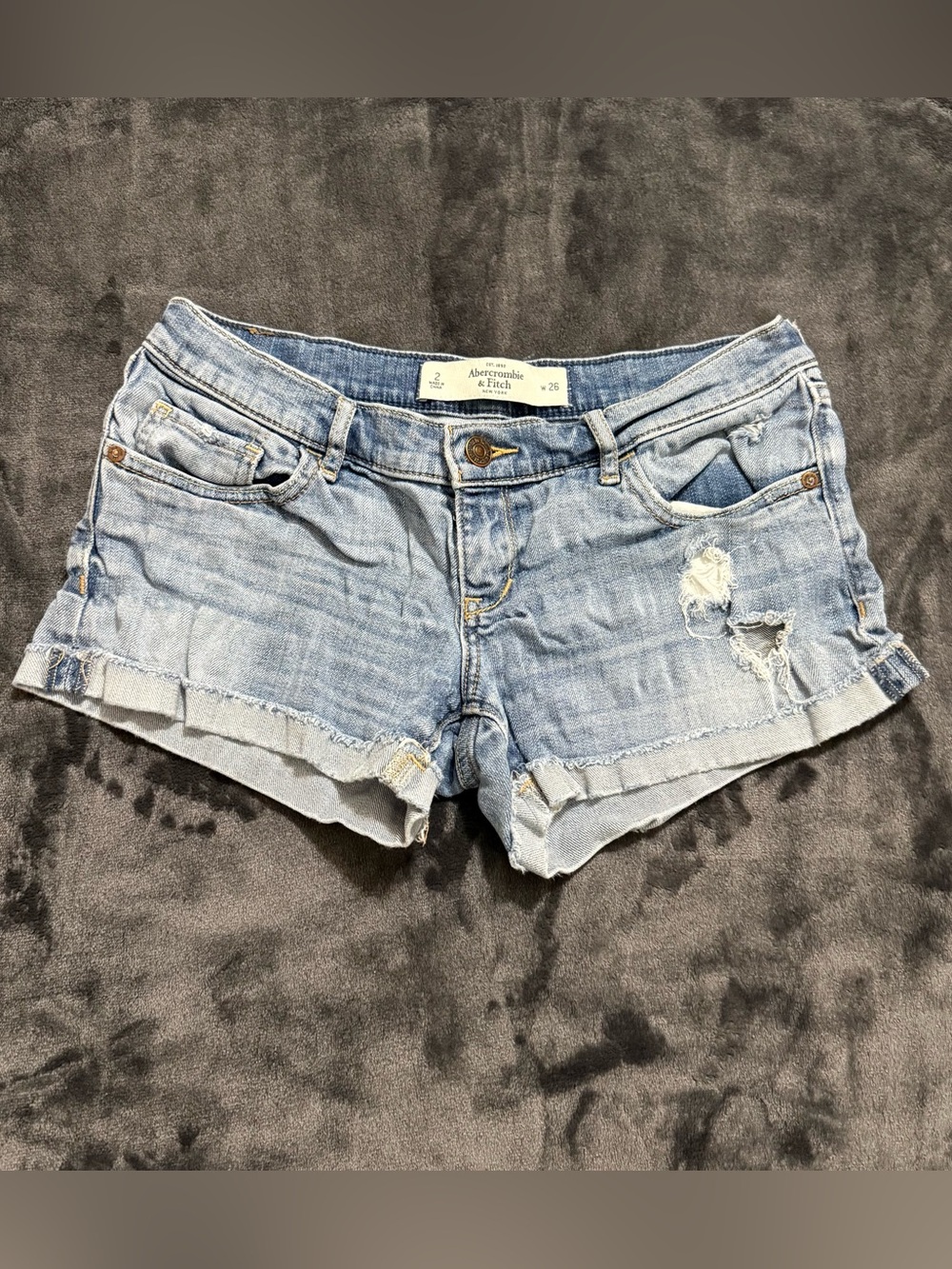 Abercrombie & Fitch Distressed Light Blue Denim Shorts
